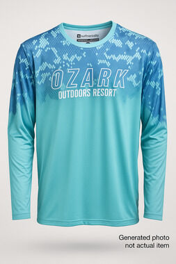 Surfmentality Ozark Outdoors Resort Fishing Sun Shirt Tee Blue Gradient XXL